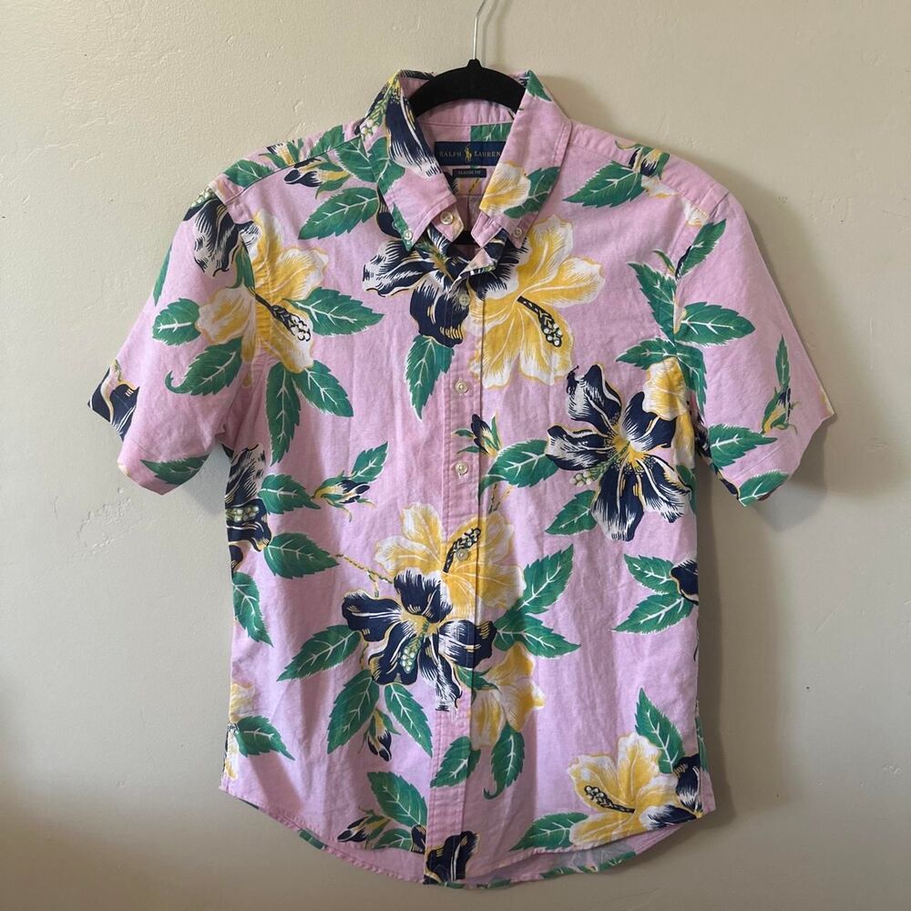 Men's Ralph Lauren Pink and Yellow Button Down, Size S